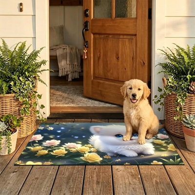  Tapis de jardin antidérapant pour l'extérieur, 20 po x 32 po, jardin floral chiot moelleux