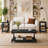 Kempst Coffee Table with Storage Shelf, Rustic Farmhouse Black Cocktail Table with Metal Frame, 2-Tier Wood and Metal Frame Accent Table for Living Room, Apartment, or Small Spaces-1508161457