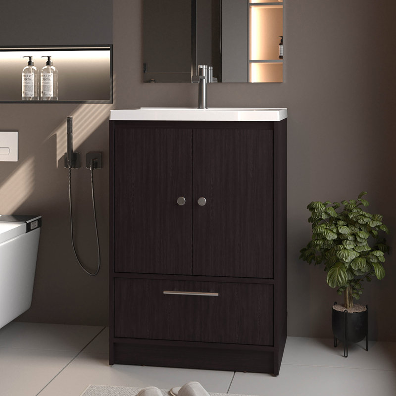 Meuble-lavabo autoportant à 2 portes, 36 pouces de hauteur, 24 de largeur, 17,8 de profondeur, finition, panneau de particules, profilé et fonctionnel