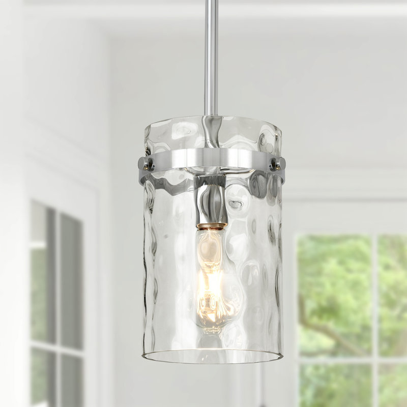 Levona 1 - Light 5.9" Kitchen Island Pendant with Clear Hammered Glass Shade, Chrome