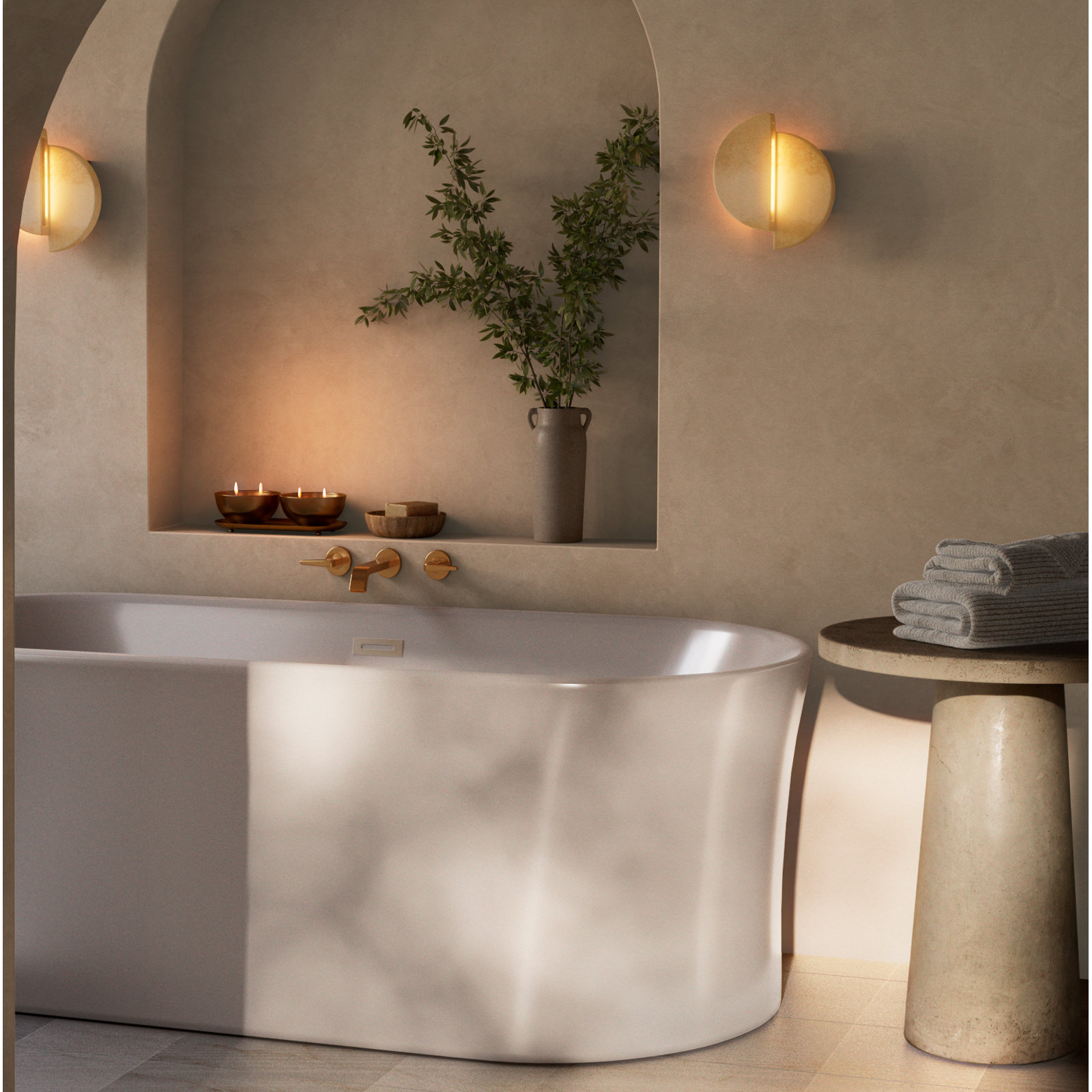 Drea Wall-Mounted Tub Filler, Brushed Gold