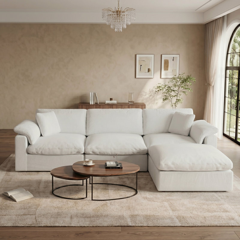 Canapé modulaire rembourré en U avec repose-pieds pour salon, chambre à coucher, 4, Blanc