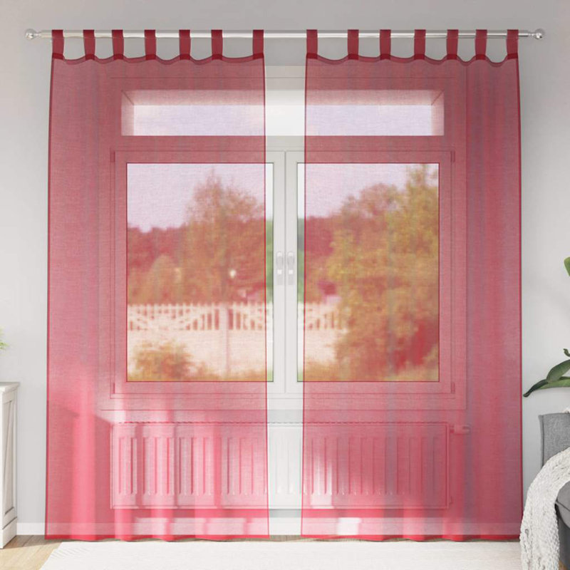 Voile Curtains With Tab Top 2 Pcs, 140cm Width x 245cm Drop, Wine Red