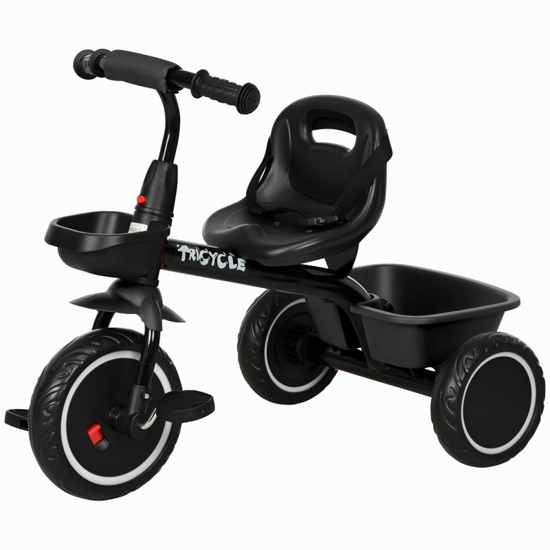 Tricycle pour tout-petits de 2 à 5 ans avec siège réglable, vélo pour tout-petits et paniers de rangement, Noir