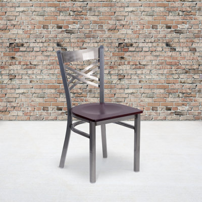 Clear Coated "X" Back Metal Restaurant Chair