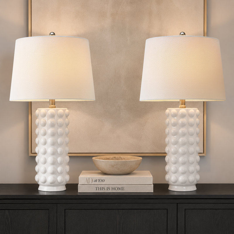 Lampes de table 22,5 po en céramique blanche moderne avec abat-jour blanc