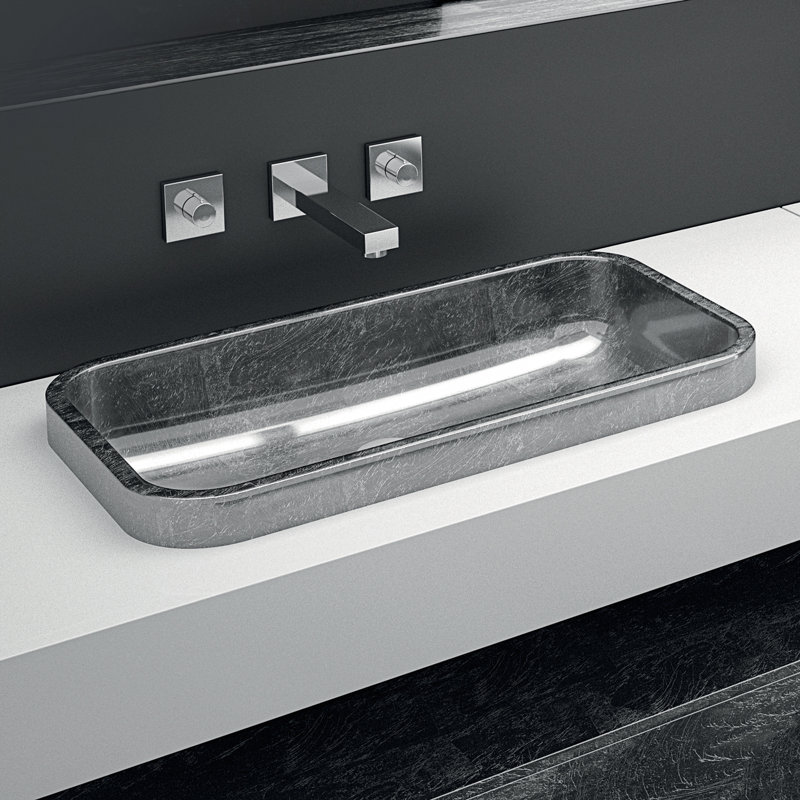 Maestro Bath 13.4'' Resin And Glass Rectangular Bathroom Sink, Silver Leaf