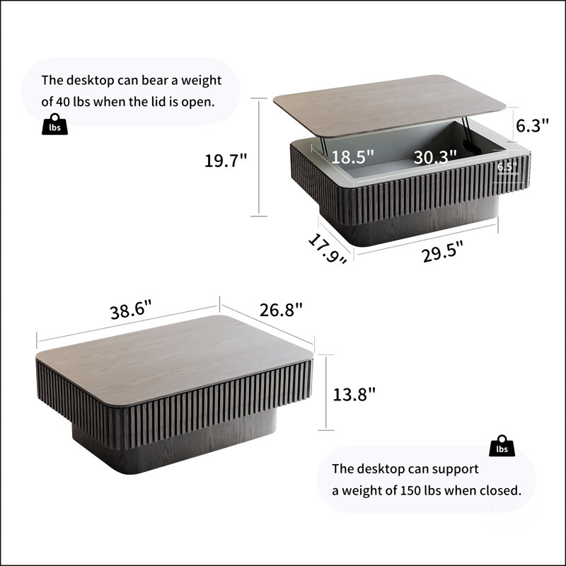 Table basse à plateau relevable 38,6 po