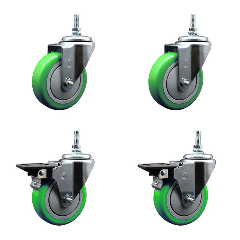 Ensemble de roulettes à tige filetée en poly pivotant 3/4 pouce 2 freins