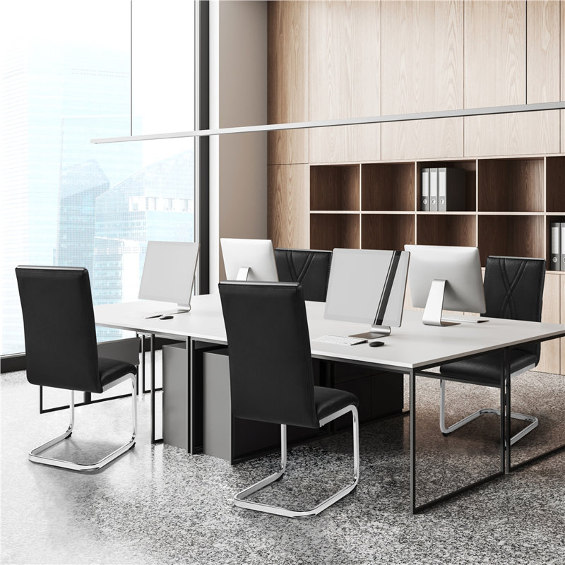 color Faux Leather Dining Chairs with Chrome Legs Upholstered Modern Design, Black