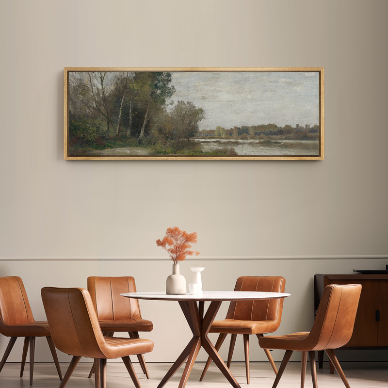 «Countryside Forest River Landscape», très grand art mural encadré, impression sur toile, H 20 po x l 60 po, Naturel