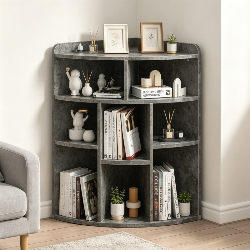 Corner Shelf, Corner Cube Storage Organizer with USB Ports & Power Outlets, Modern Corner Toy Storage Cabinet with Adjustable Shelves, Wooden Display Bookshelf for Living Room, Bedroom, Dining Room, Kitchen