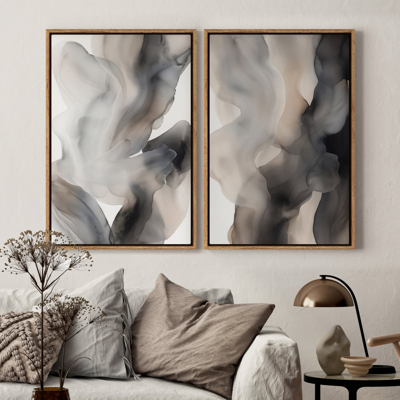 Framed Canvas Wall Art - Vintage Abstract Wall Prints for Bedroom - 2 panels, Natural, 36" H x 24" W