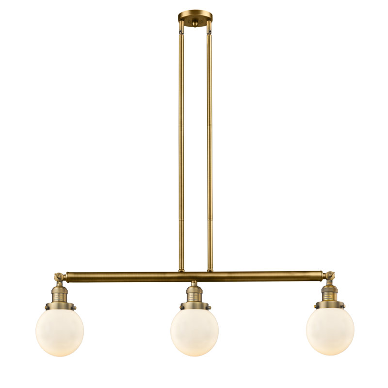Luminaire suspendu linéaire pour îlot de cuisine 3 lumières Clementina, Boîtier blanc mat, Ampoule non incluse, Or satiné