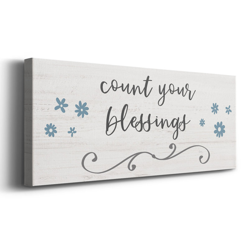 "Count Blessings" sur toile, art textuel, H 24 po x l 60 po x P 1,5 po