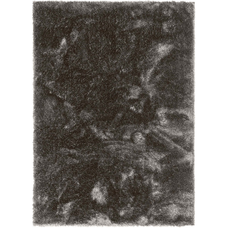 Feather Modern Solid Shag Black Area Rug, Rectangle 7'10" x 9'10"