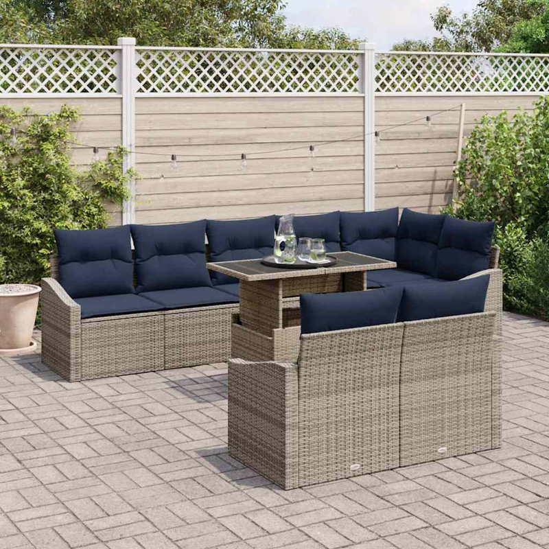 Ensemble de canapé de jardin Vidaxl 9 pièces gris et bleu marine 100 x 55 x 73 cm