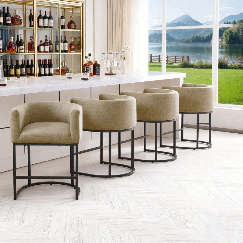 Upholstered Barrel Counter Stool, Black, Brown