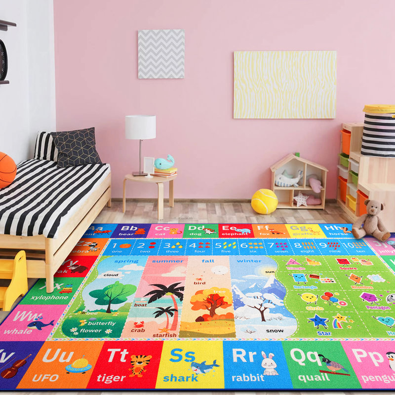 Fillender Kids Rugs Alphabet Seasons Educational Carpet Play Rug For Playroom Mat Alphabet Area Rug, Rectangle 3'11" x 5'10"
