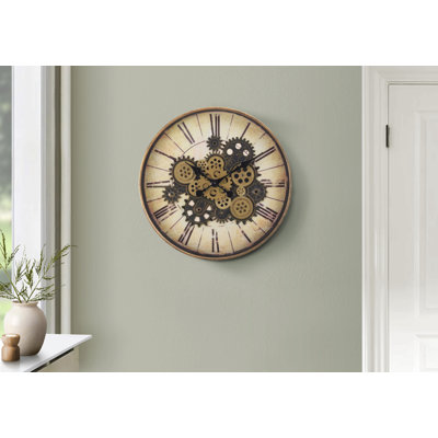 Horloge, 20 po, mécanisme d'engrenage, horloge murale, brun, transitionnel