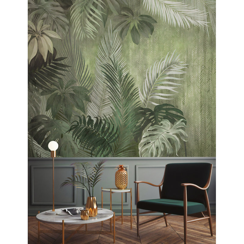 Murale feuilles exotiques monochromes, l 49 po x L 75 po