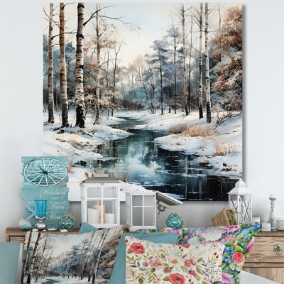 Rivière en forêt, paysage d'hiver - impressions sur toile de forêt