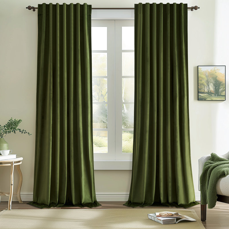 Alicea Velvet 100% Blackout Thermal Curtain Panel , Olive Green, 52" W x 86" L