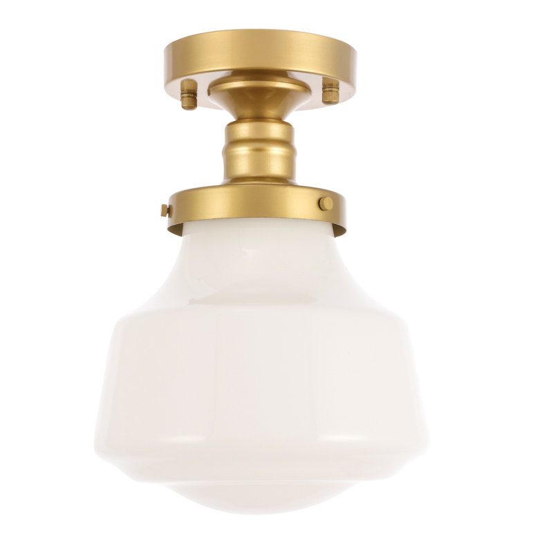 Plafonnier semi-encastré à 1 lumière Steverson, Laiton, Blanc givré, H 8,1 po x l 8 po x P 8 po