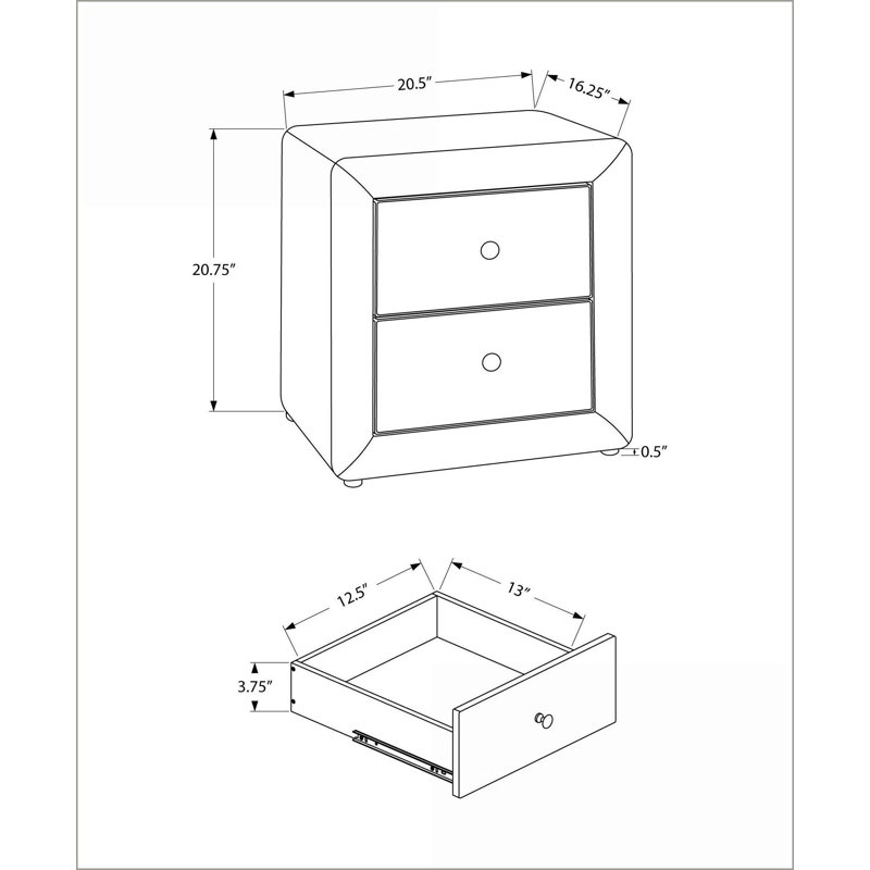Table de chevet transitionnelle en velours gris à deux tiroirs