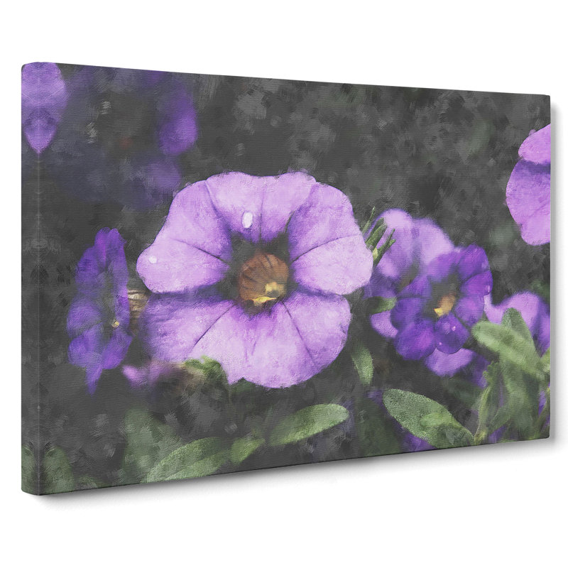 Purple Flowers - Wrapped Canvas Painting, 40cm H x 60cm W x 3cm D