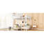 Lit mezzanine double pleine grandeur avec rangement supérieur, lit en métal, blanc, rembourrage antidérapant, garde-corps pour tablettes de rangement en maille, adolescents, capacité de 300 lb, espace sous le lit de 54,3 po-630376868-630376875