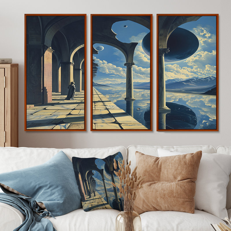 Graecyn - ensemble de décoration murale surréalisme, H 28 po x l 36 po x P 1 po, Cadre flottant brun