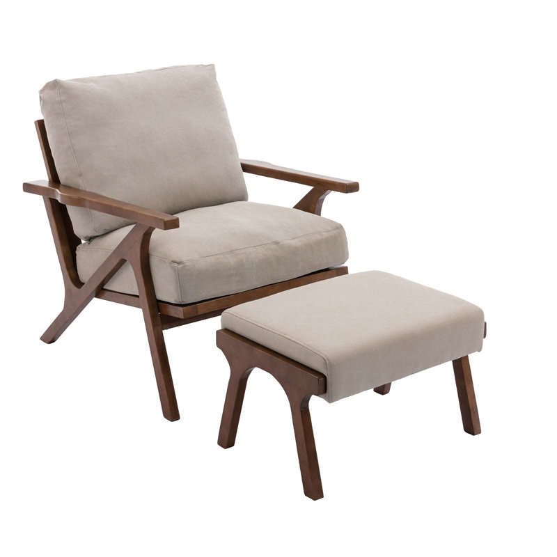 Juntier Upholstered Armchair with Ottoman, Beige
