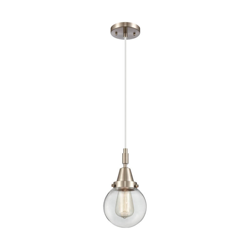Mini-luminaire suspendu 1 lumière Caden Beacon, Nickel satiné brossé, H 134,88 po x l 10 po x P 10 po, Gris fumée clair