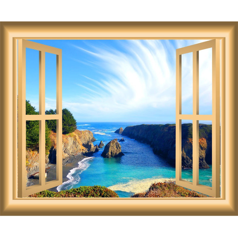 Décalcomanie murale seaside the ocean window 3d, H 36 po x l 46 po x P 0,01 po
