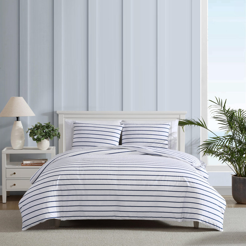 Ensemble de housse de couette réversible en coton Nautica Brenton, Housse de couette simple + 1 taie décorative stan