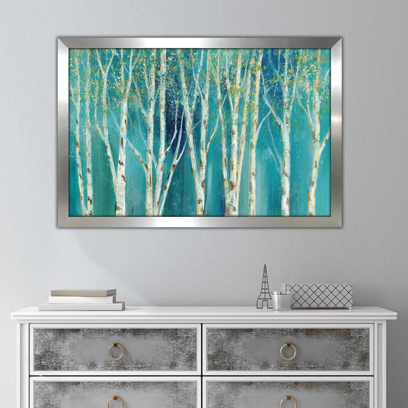 «Birch», reproduction de peinture acrylique, H 21,5 po x l 27,5 po x P 0,75 po, Encadrement argenté