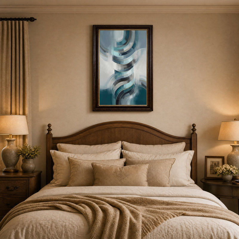 Tableau abstrait bleu et turquoise à coups de pinceau tourbillonnants sur toile, H 24 po x l 16 po