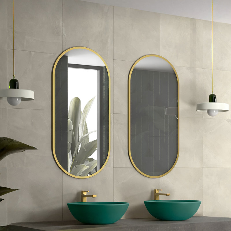 Rondo Oval Wall Bathroom Mirror, Gold, 35.4" x 17.7"