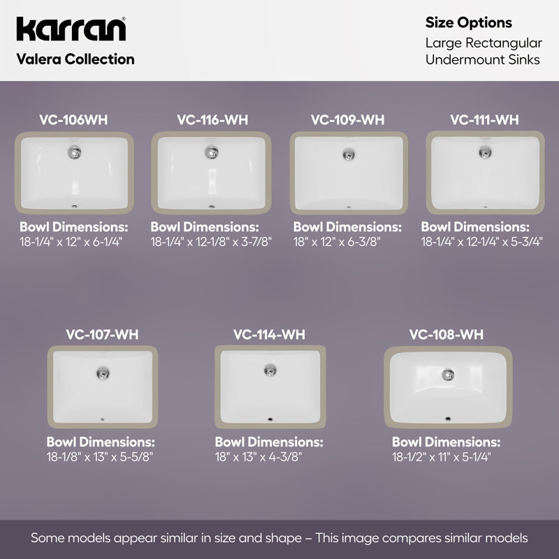 Lavabo de salle de bain encastré en porcelaine vitrifiée blanc Karran 20-7 / 8 "