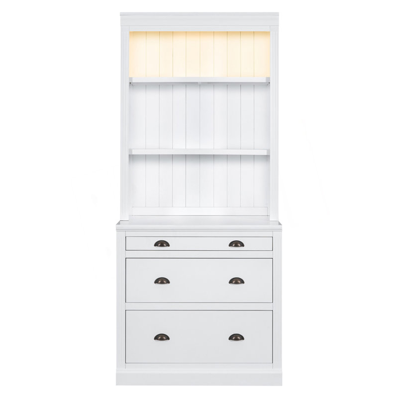 Bookshelf With Led Lighting, Modern Bookcase With 3 Drawer And Open Shelves