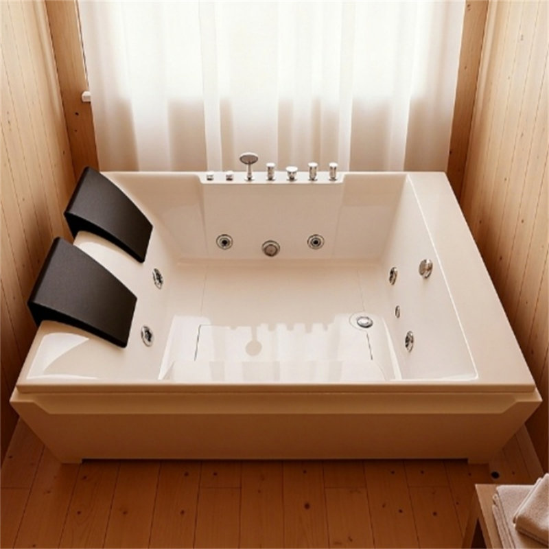 Baignoire tourbillon 73 po x 48 po pour 2 personnes, tablier en acrylique à 3 côtés, hydromassage et chromathérapie, 110 gallons, drain à gauche, certification UL / UPC