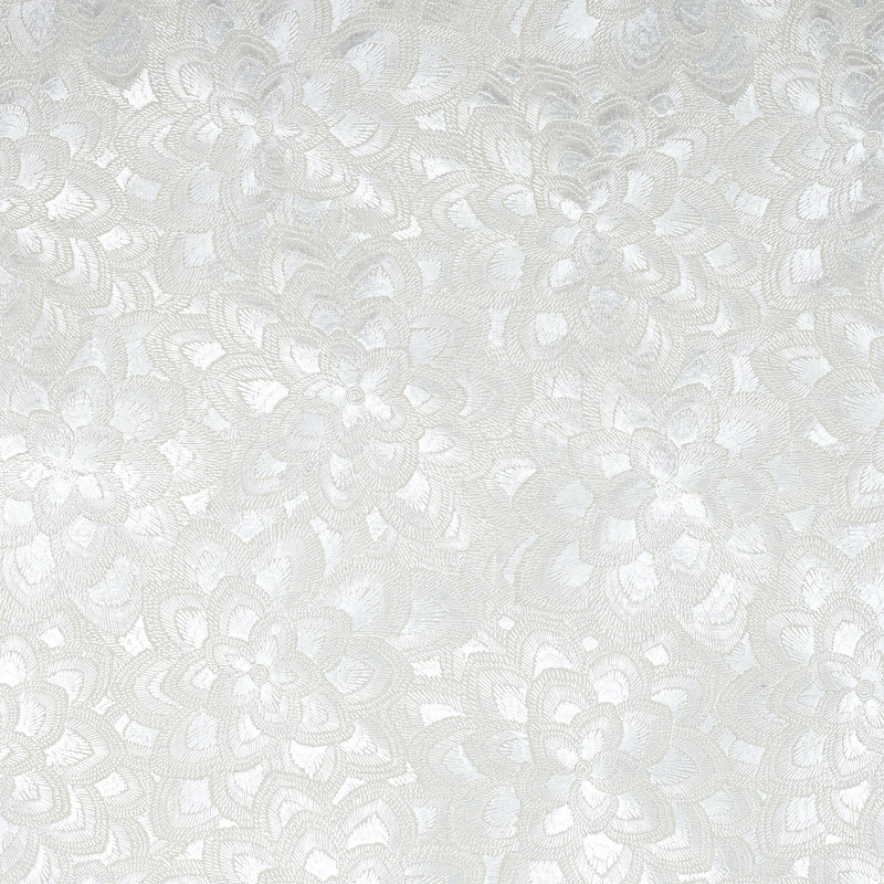 Lotus Embroidery Fabric, White/ Metallic