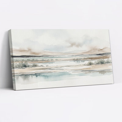 Paysage aquarelle aux tons doux avec buissons de sauge, tableau sur toile