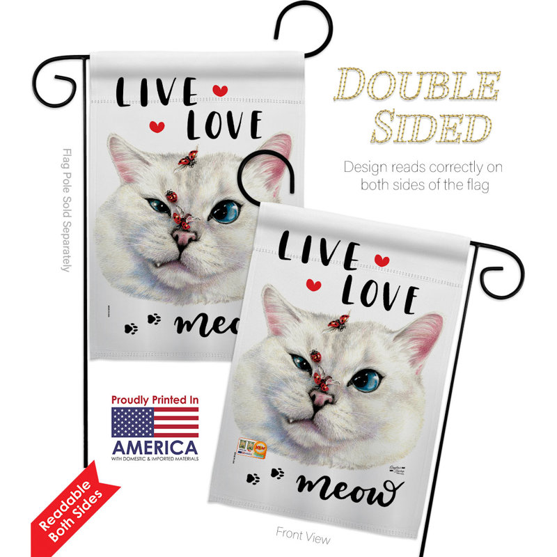 Ensemble de drapeaux en polyester 18 x 13 pi Live Love Meow Garden