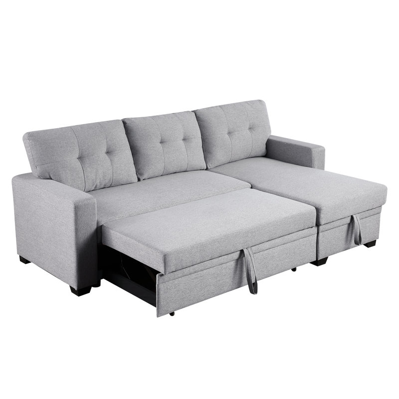 Canapé modulaire rembourré à 3 places en lin avec rangement pour méridienne, convertible en lit simple, coussins de dossier amovibles pour un siège confortable, méridienne de rangement, convertible, canapé-lit