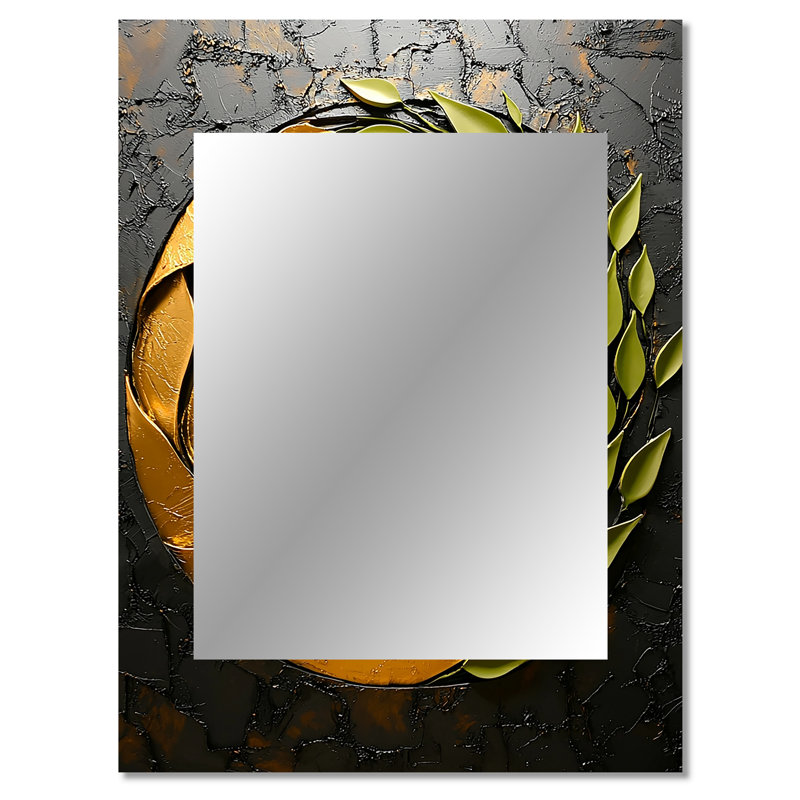«Green and Black Botanical Balance III - Botanicals Unique Wall Mirror Decor», grand miroir moderne, impression d'art en métal
