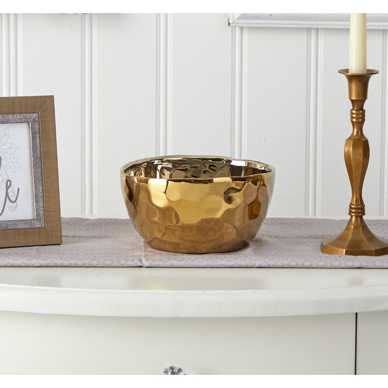 Vase de table en céramique Hewitt, Doré, H 3,5 po x l 6,75 po x P 6,75 po