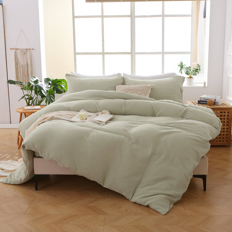 Solayne Muslin Duvet Cover Set 100% Cotton Double-Layer Linen Like Gauze Comforter Cover 3 Pieces Breathable & Lightweight For All Season