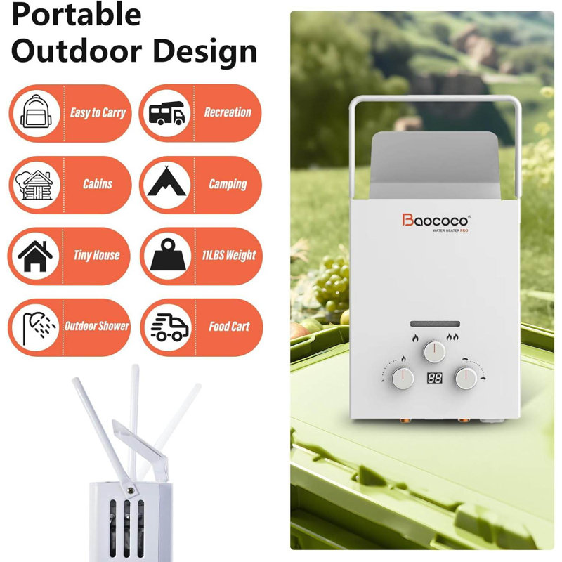 Chauffe-eau instantané au propane de 18 L avec affichage numérique, débit de 4,76 GPM et puissance de 115 425 BTU